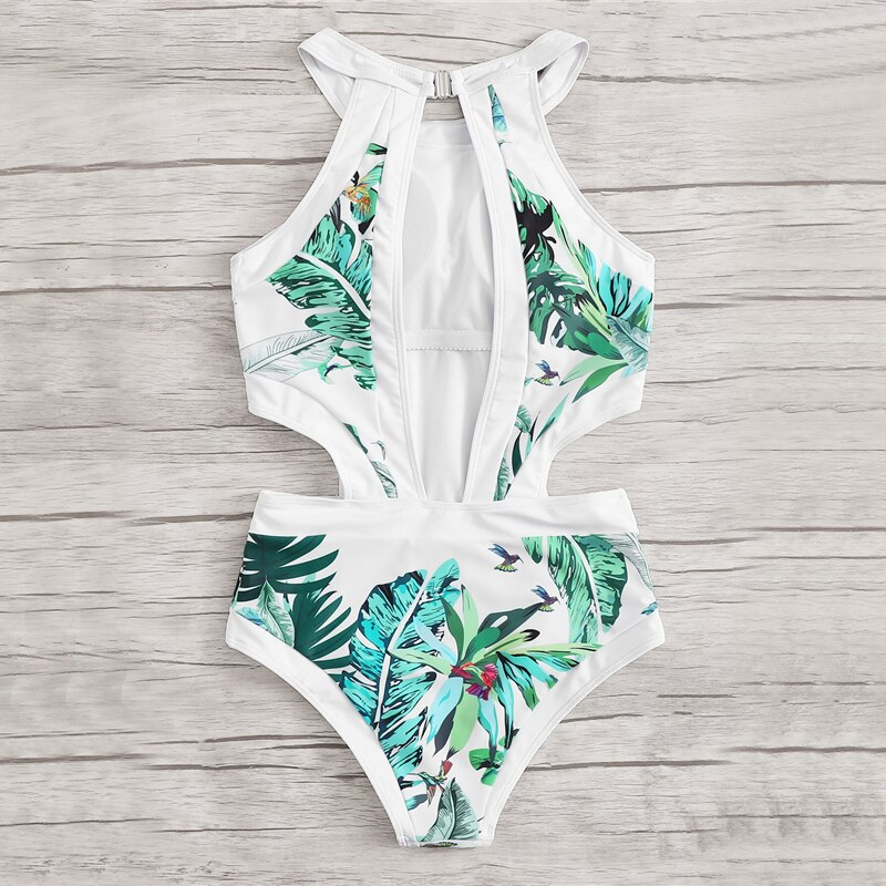 COLROVIE Random Jungle Leaf Cut Out Sexy One Piece Swimwear Women Bikinis 2019 Summer Binding Boho Swimsuit Beach Bathing Suit