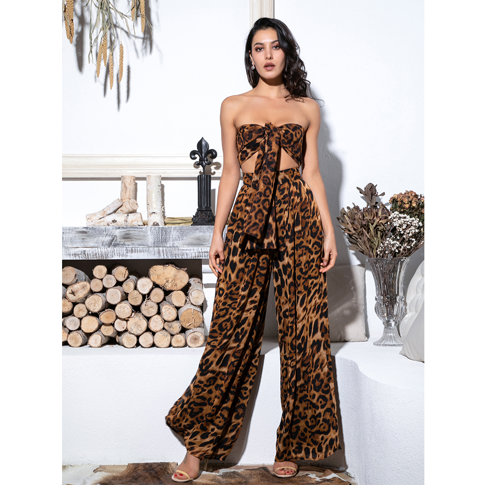 FREE SHIPPING Sexy Two-Pieces Leopard Chiffon High Waist Sets JKP2134