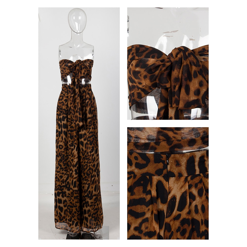 FREE SHIPPING Sexy Two-Pieces Leopard Chiffon High Waist Sets JKP2134