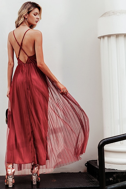 Simplee Mesh pink lace women dress Elegant v neck evening maxi christmas dress Autumn winter sexy long party dress vestido festa