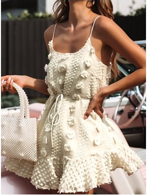 BeAvant Spaghetti straps mini dress women Elegant flower ermbroidery female summer sundress Chic lace up white ladies vestidos