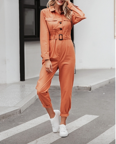 BeAvant Casual cargo cotton ladies overalls Orange sash pocket sport womens jumpsuit romper Chic autumn winter female jumpsuits