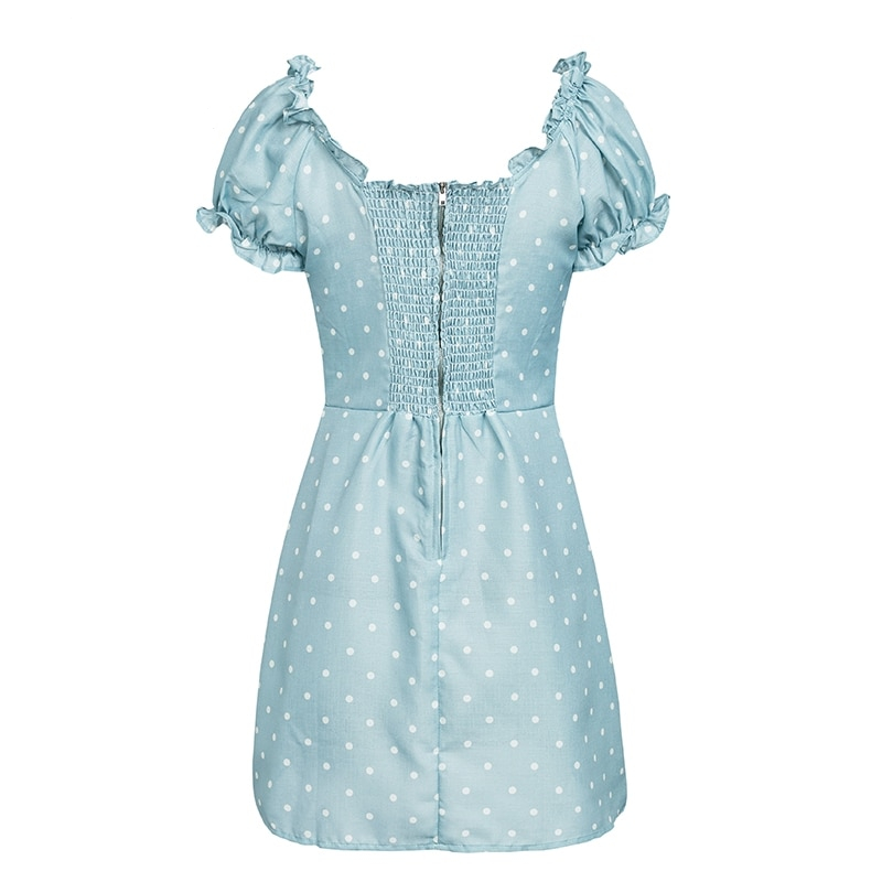 Lily Rosie Girl Lace Up Beach Short Party Dress Polka Dot Casual Women Dress High Street Puff Sleeve Sexy Dress Vestidos