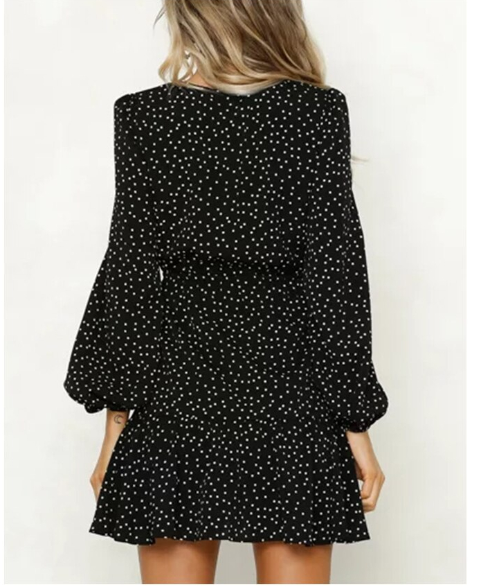 Dicloud v neck sexy polka dot black mini dress vintage autumn winter women long sleeve wrap dress elegant party dresses ladies
