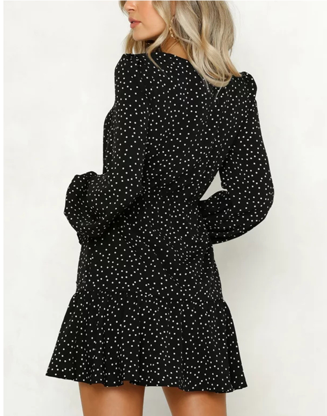 Dicloud v neck sexy polka dot black mini dress vintage autumn winter women long sleeve wrap dress elegant party dresses ladies