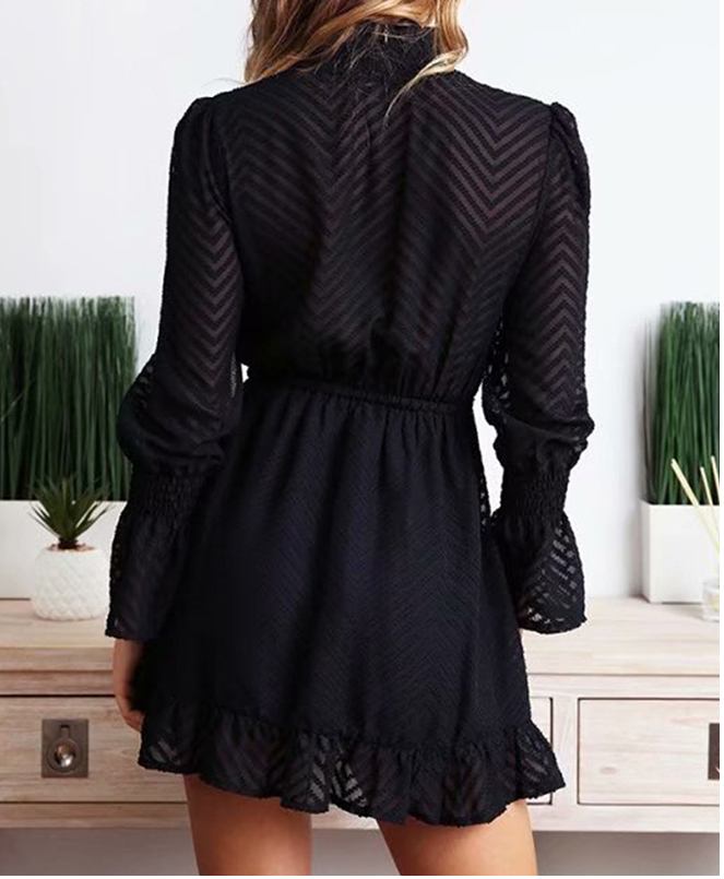 Dicloud Casual turtleneck black A line mini dresses women autumn 2019 elegant ruffle long sleeve party vestidos vintage Dicloud Casual turtleneck black A line mini dresses women autumn 2019 elegant ruffle long sleeve party vestidos vintage