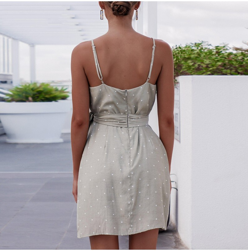 DICLOUD Casual Backless Polka Dot Summer Dresses Women Spaghetti Strap Mini Bodycon Irregular Streetwear Beach Party Wrap Dress