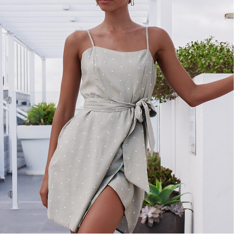DICLOUD Casual Backless Polka Dot Summer Dresses Women Spaghetti Strap Mini Bodycon Irregular Streetwear Beach Party Wrap Dress