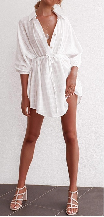 DICLOUD Casual White Plaid Shirt Dress Women Summer Minimalist Pareo Cover-up Beach Sundress Casual Tunic Sexy Cotton Dresses DICLOUD Casual White Plaid Shirt Dress Women Summer Minimalist Pareo Cover-up Beach Sundress Casual Tunic Sexy Cotton Dresses