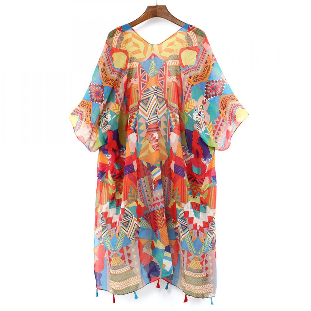 FREE SHIPPING Colorful Floral Kimono Mujer bluse Feminino Summer Beach ...