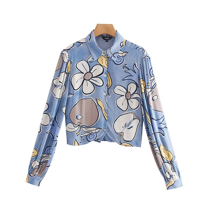 Vadim women stylish floral print blouse long loose-fitting sleeve turn down collar shirt female office wear tops blusas LB353