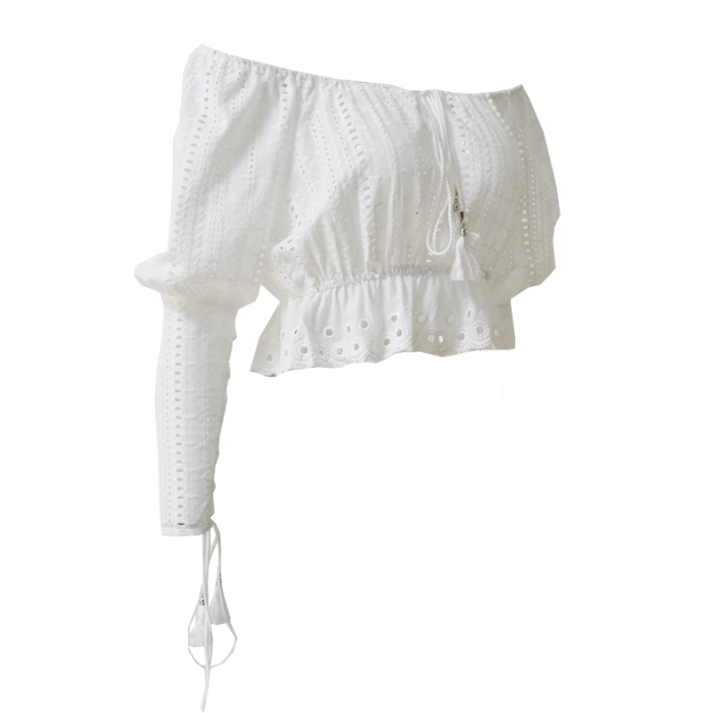 Yojoceli new summer lace up lace blouses shirt women off shoulder cotton embroidery blusas shirt tops