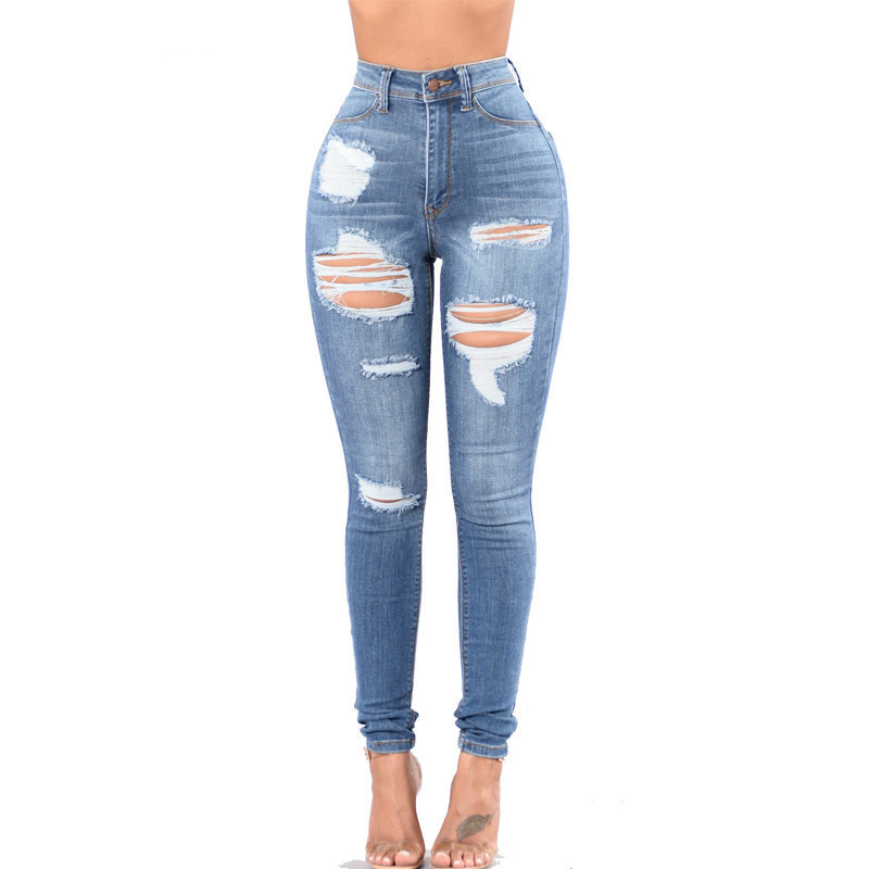 Dilusoo Women High Waist Jeans Pants Elastic Holes Denim Jeans 4 Season Pencil Pants Ripped Women's Casual Jeans Trousers 2019