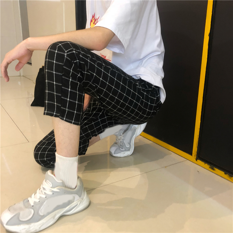 Vintage Plaid High Waist Slim Pocket Summer Ankle-Length Pants