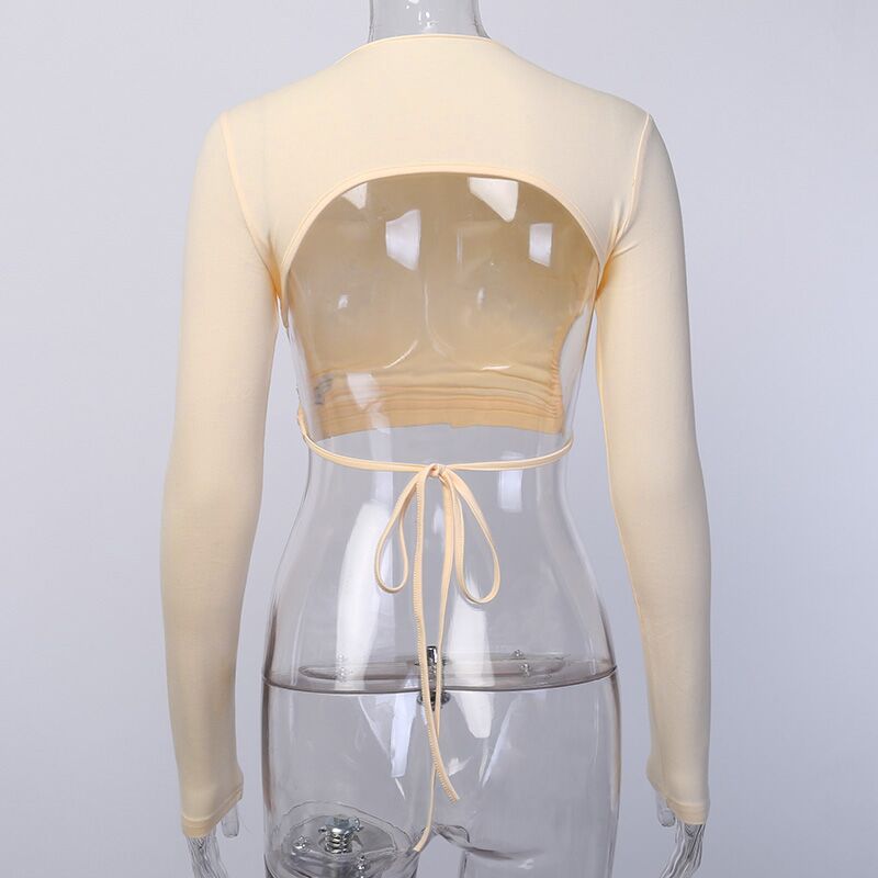 Women Sexy Harajuku Open Back T-shirt Long Sleeve Top Cropped Tops Women T-shirt Summer Casual Tops White Fashion T-shirt 2021