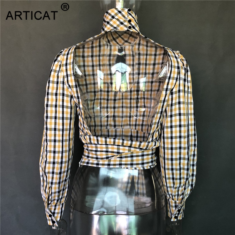 FREE SHIPPING Sexy Backless Plaid Shirts JKP4458