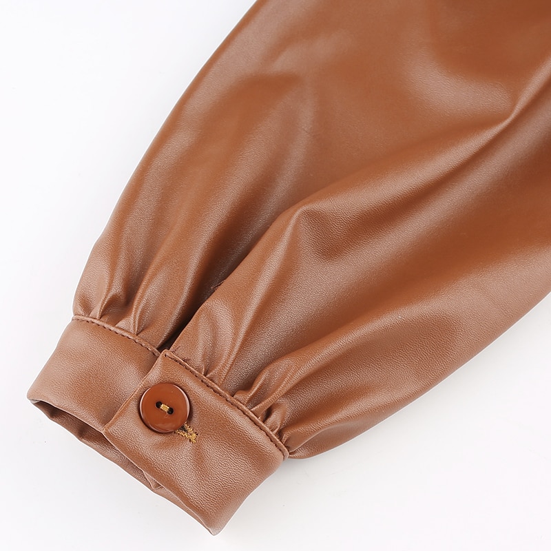 FREE SHIPPING Luxury Vintage Leather Blouse JKP4460