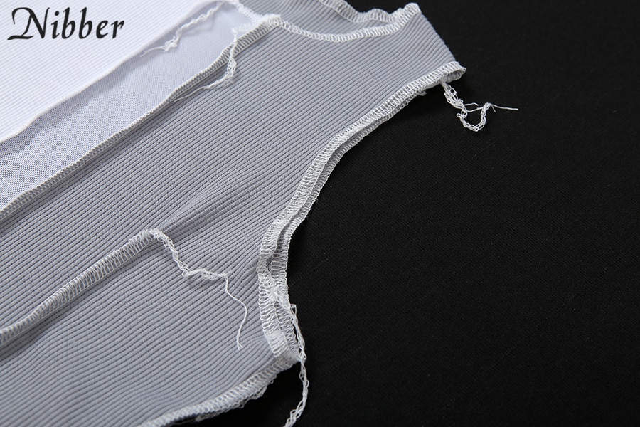 Nibber sleeveless see-through sexy crop top women mesh Patchwork design tank tops Punk style street casual wear wild vest female