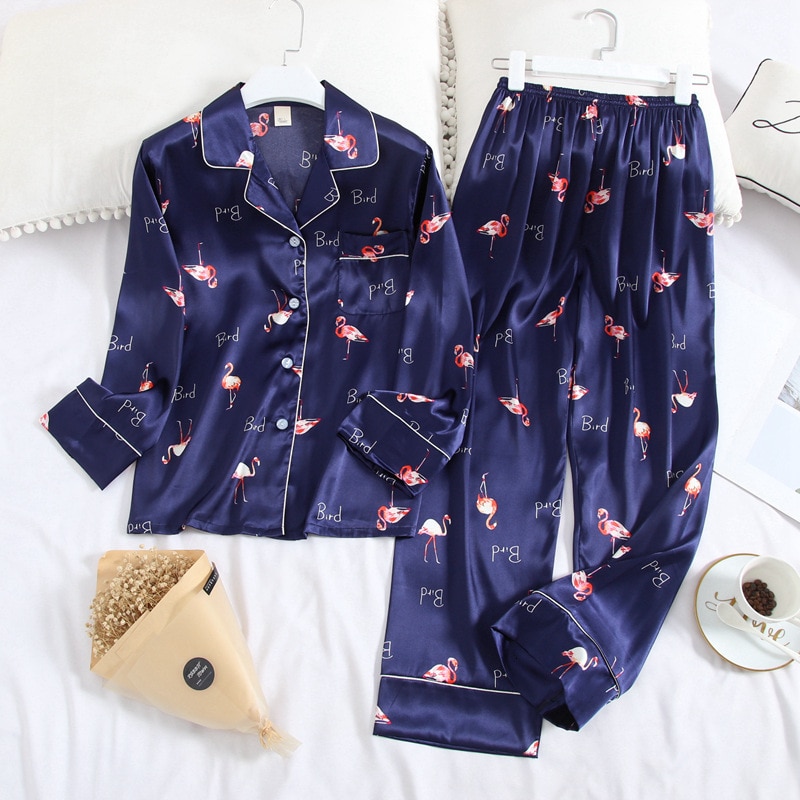 FREE SHIPPING Long Sleeve Silk Pajamas Set JKP4454