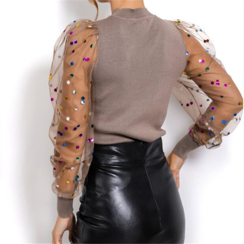 New Elegant Sheer Mesh Shirt Knitted Polka Dot JKP4455