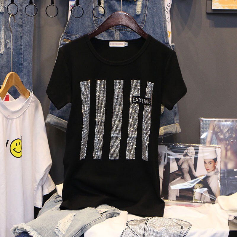 FREE SHIPPING Striped Glitter T-shirt JKP4458 FREE SHIPPING Striped Glitter T-shirt JKP4458