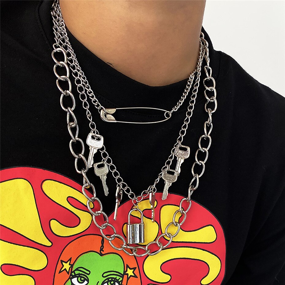 FREE SHIPPING Big Key Lock Necklace Punk Style JKP4464