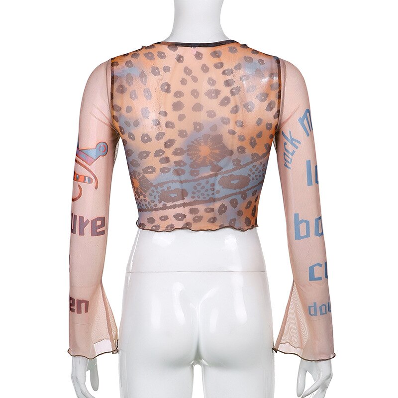 JUKPOP Aesthetics Retro Pattren Mesh T-shirts 90s JKP4470 JUKPOP Aesthetics Retro Pattren Mesh T-shirts 90s JKP4470