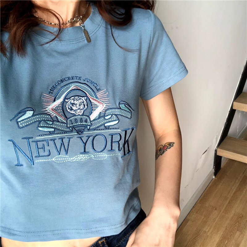 New York Embroidery Cheap Women Slim T shirt JKP4477