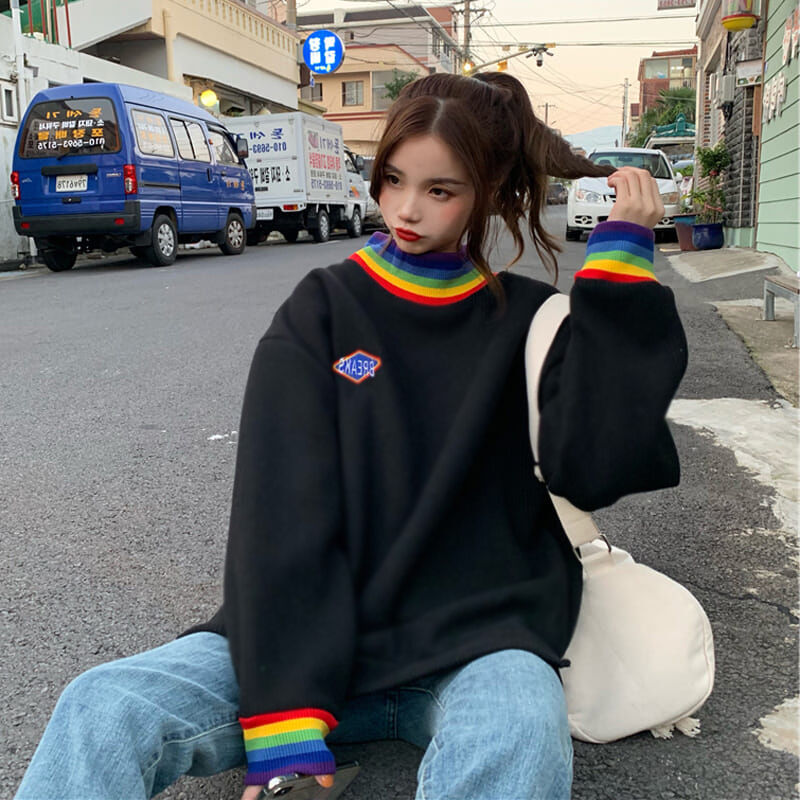 Korean Sweatshirt Rainbow Neck Best Style 2021 JKP4490