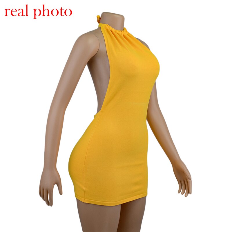 Best Seller Backless Halter Mini Dress Knitted JKP4495