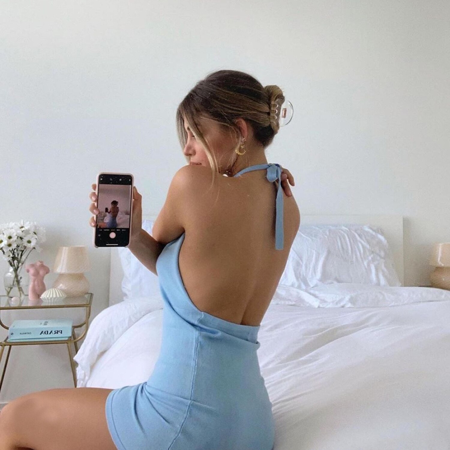 Best Seller Backless Halter Mini Dress Knitted JKP4495