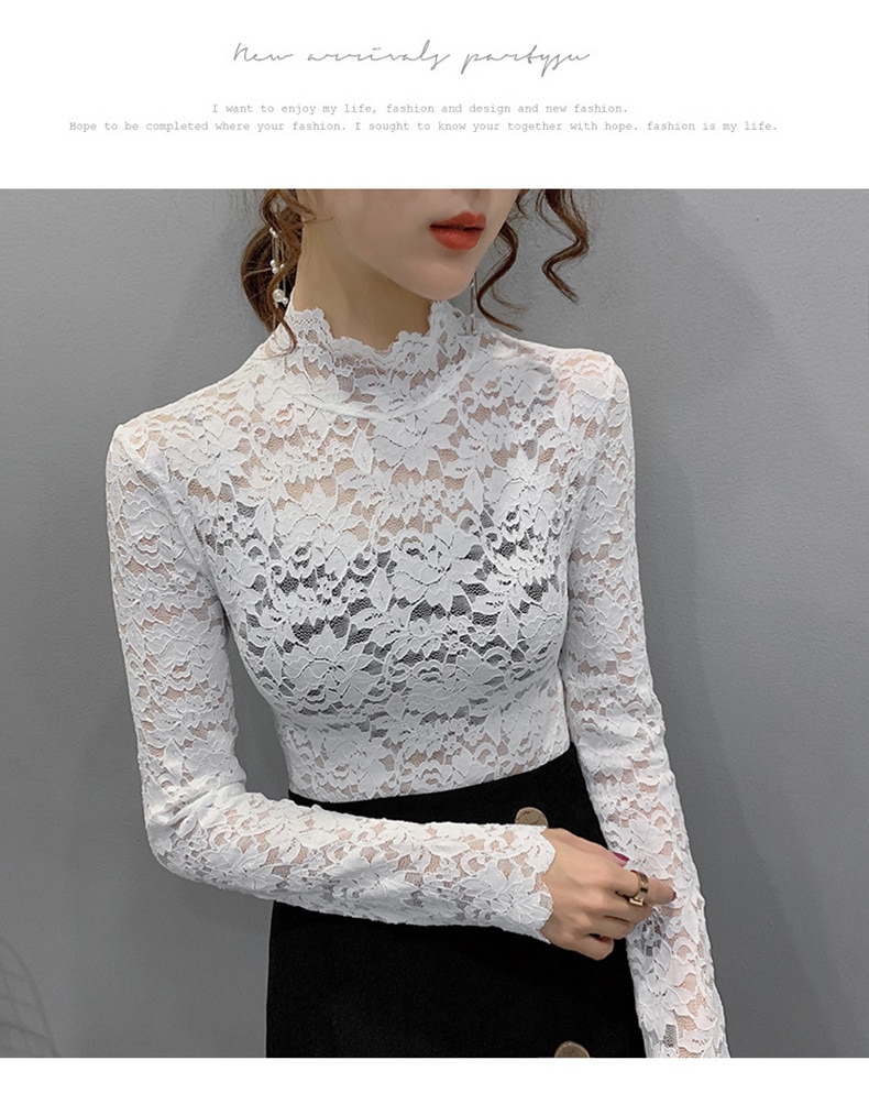 FREE SHIPPING Blouse Lace Turtleneck Crochet JKP4500 FREE SHIPPING Blouse Lace Turtleneck Crochet JKP4500