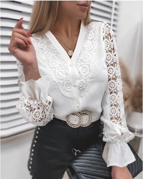 FREE SHIPPING Women Blouse Patchwork Lace JKP4501