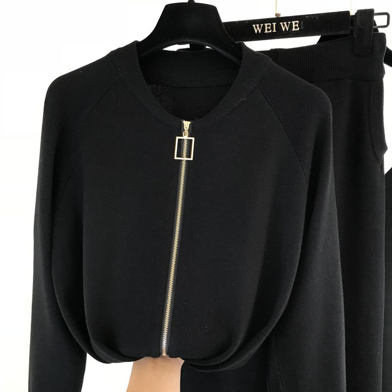 Women Sweaters Cardigans Zipper Knitted Plus Pants Sets JKP4505