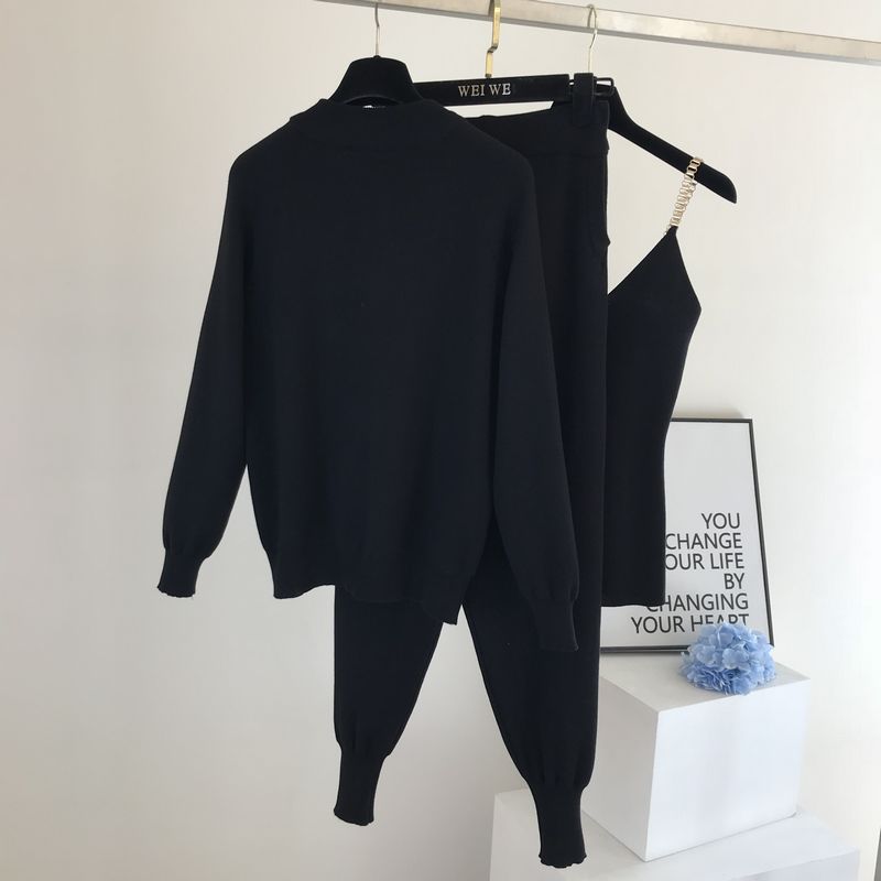 Women Sweaters Cardigans Zipper Knitted Plus Pants Sets JKP4505