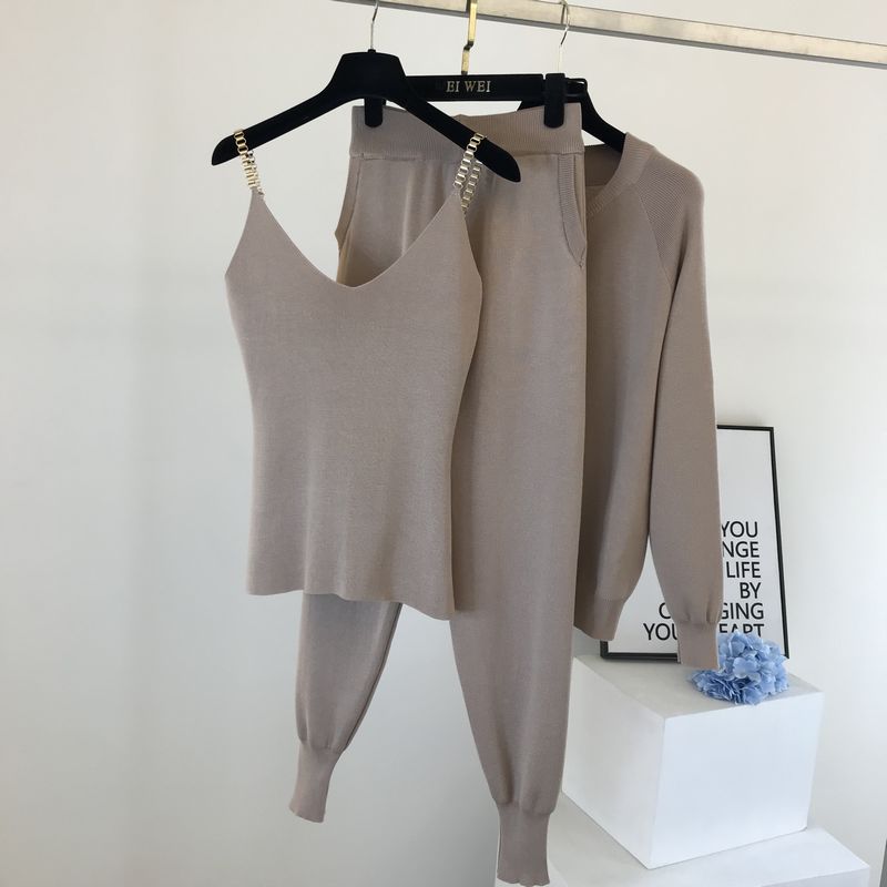 Women Sweaters Cardigans Zipper Knitted Plus Pants Sets JKP4505