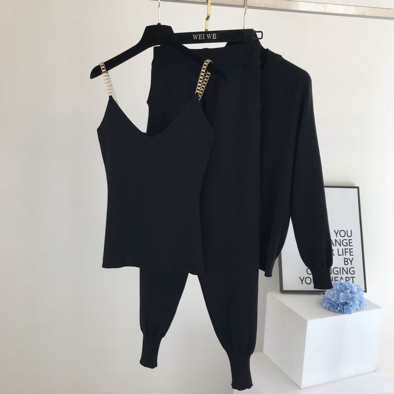 Women Sweaters Cardigans Zipper Knitted Plus Pants Sets JKP4505