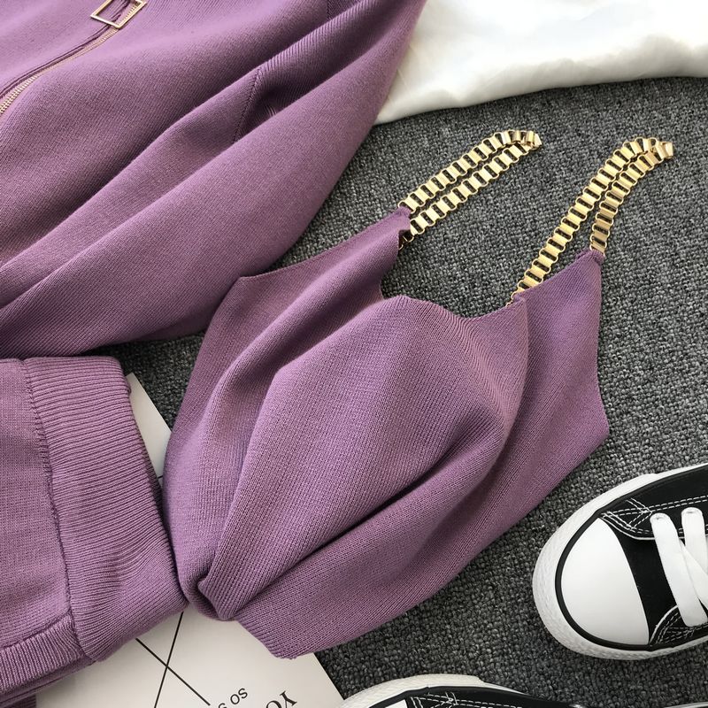 Women Sweaters Cardigans Zipper Knitted Plus Pants Sets JKP4505
