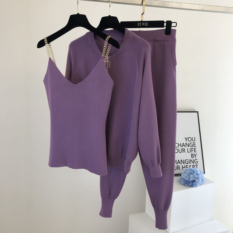Women Sweaters Cardigans Zipper Knitted Plus Pants Sets JKP4505