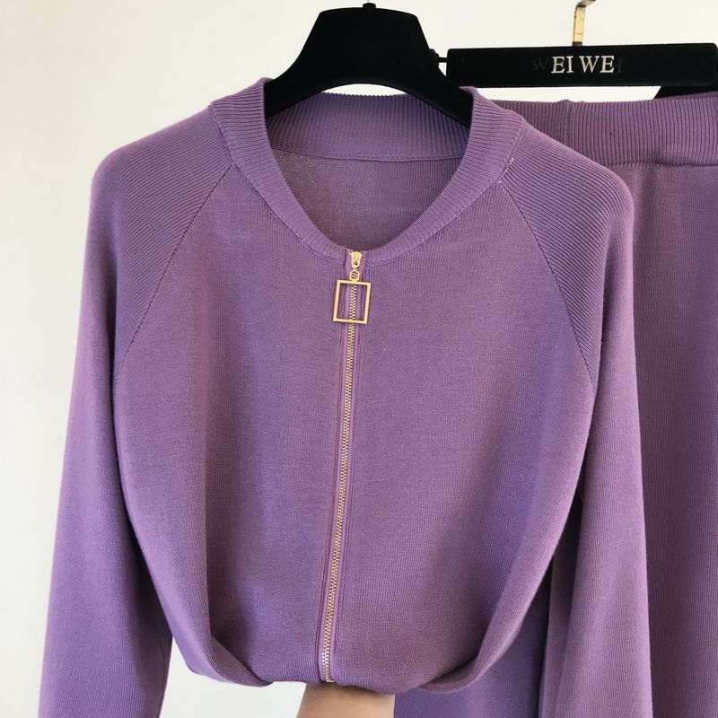 Women Sweaters Cardigans Zipper Knitted Plus Pants Sets JKP4505