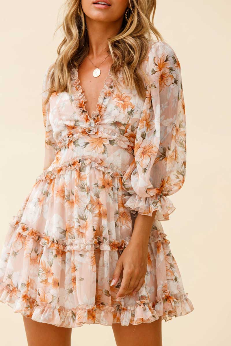 FREE SHIPPING 2021 Ruffle Dress Floral Print JKP4505