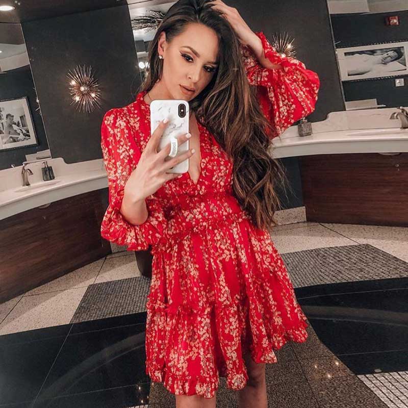FREE SHIPPING 2021 Ruffle Dress Floral Print JKP4505
