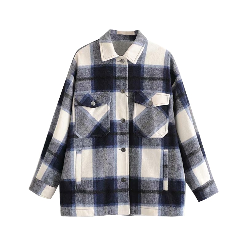FREE SHIPPING Oversized Plaid Coat Vintage Style JKP4512