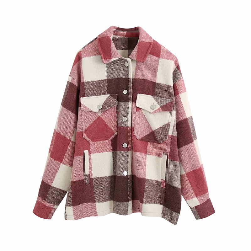 FREE SHIPPING Oversized Plaid Coat Vintage Style JKP4512