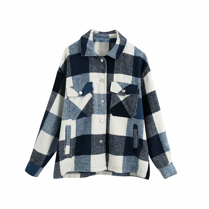 FREE SHIPPING Oversized Plaid Coat Vintage Style JKP4512