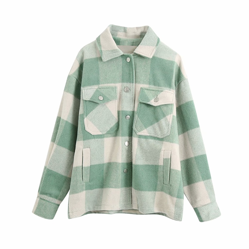 FREE SHIPPING Oversized Plaid Coat Vintage Style JKP4512