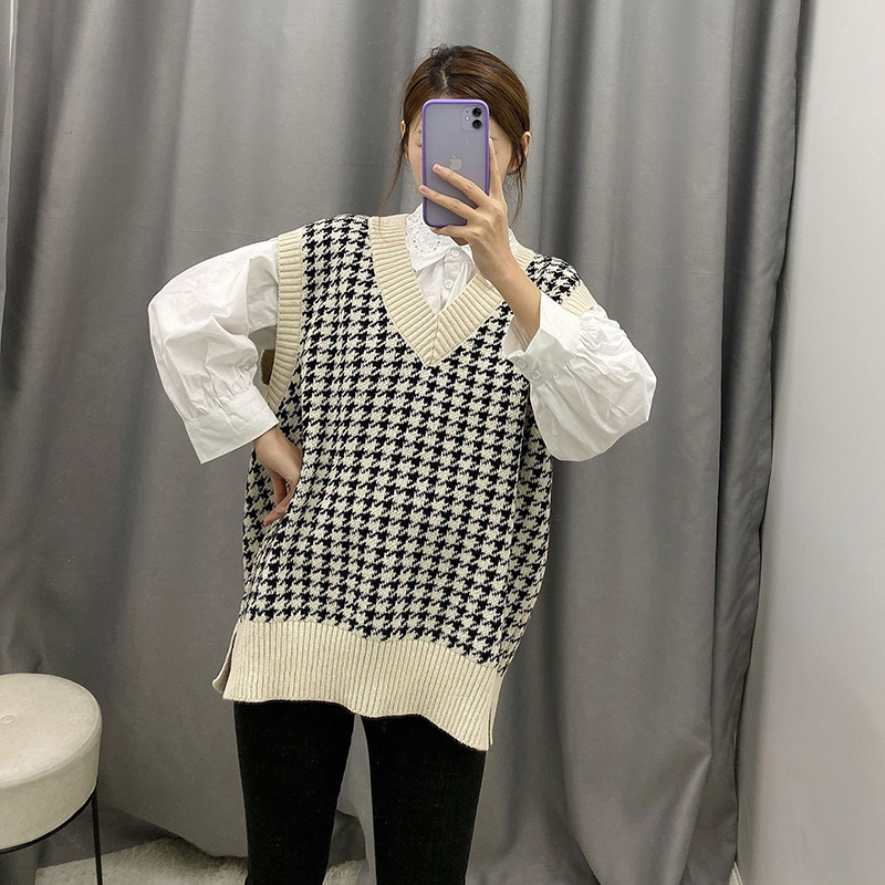 Vintage Sleeveless Plaid Knitted Sweater JKP4517
