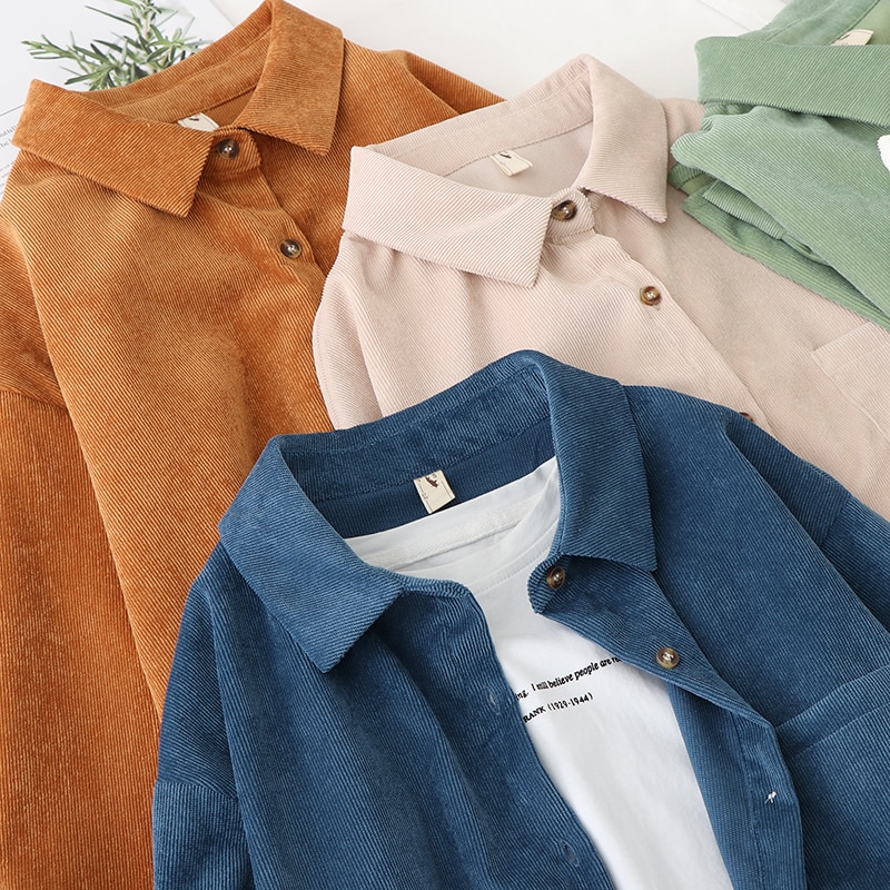 Solid Corduroy Women Blouses Shirts JKP4519