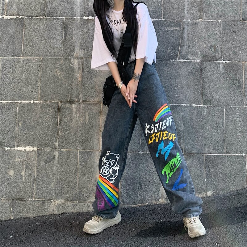 Casual Streetwear Cowboy Jeans Graffiti Print JKP4522 Casual Streetwear Cowboy Jeans Graffiti Print JKP4522
