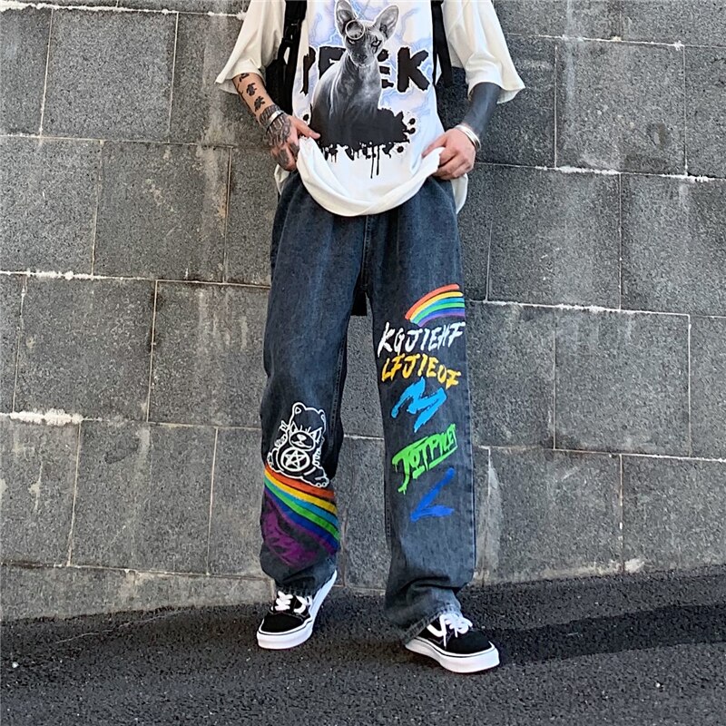 Casual Streetwear Cowboy Jeans Graffiti Print JKP4522 Casual Streetwear Cowboy Jeans Graffiti Print JKP4522